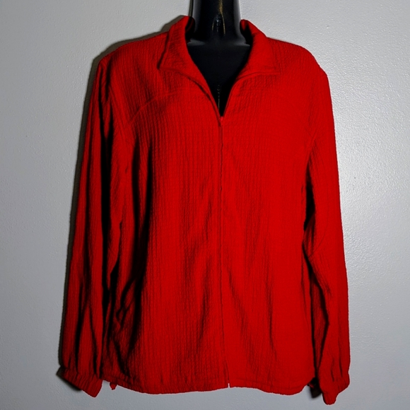 Orvis Sporting Red Zip Up Jacket Vintage Women's Large Rayon Crinkle Fabric - Picture 1 of 8